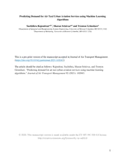 Predicting Demand for Air Taxi Urban Aviation Services using Machine
  Learning Algorithms