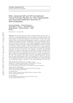 Fully Automated 2D and 3D Convolutional Neural Networks Pipeline for
  Video Segmentation and Myocardial Infarction Detection in Echocardiography