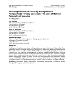 Teaching Information Security Management in Postgraduate Tertiary
  Education: The Case of Horizon Automotive Industries