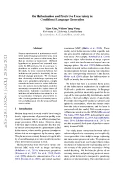 On Hallucination and Predictive Uncertainty in Conditional Language
  Generation