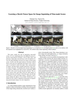 Learning a Sketch Tensor Space for Image Inpainting of Man-made Scenes