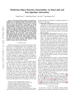 Monitoring Object Detection Abnormalities via Data-Label and
  Post-Algorithm Abstractions