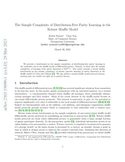 The Sample Complexity of Distribution-Free Parity Learning in the Robust
  Shuffle Model