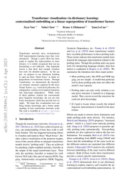 Transformer visualization via dictionary learning: contextualized
  embedding as a linear superposition of transformer factors