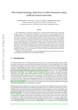 Wave based damage detection in solid structures using artificial neural
  networks