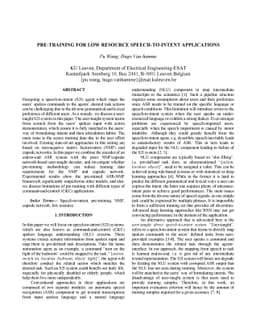 Pre-training for low resource speech-to-intent applications