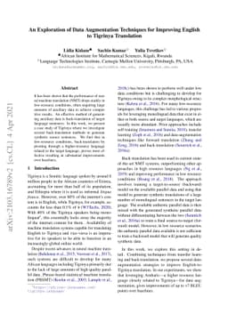 An Exploration of Data Augmentation Techniques for Improving English to
  Tigrinya Translation