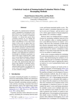 A Statistical Analysis of Summarization Evaluation Metrics using
  Resampling Methods