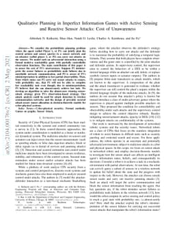 Qualitative Planning in Imperfect Information Games with Active Sensing
  and Reactive Sensor Attacks: Cost of Unawareness