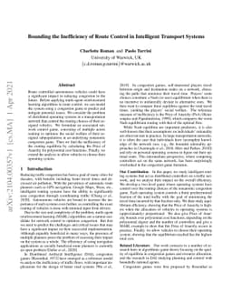 Bounding the Inefficiency of Route Control in Intelligent Transport
  Systems