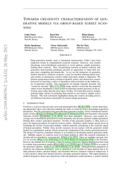 Towards creativity characterization of generative models via group-based
  subset scanning