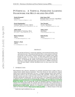PyVertical: A Vertical Federated Learning Framework for Multi-headed
  SplitNN