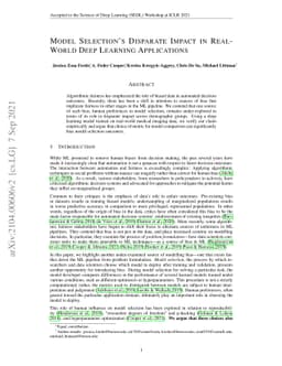 Model Selection's Disparate Impact in Real-World Deep Learning
  Applications