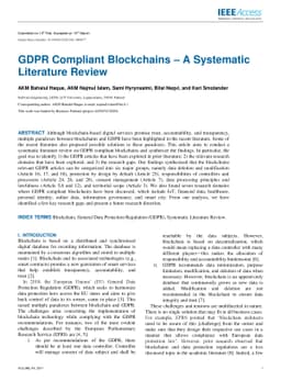 GDPR Compliant Blockchains-A Systematic Literature Review