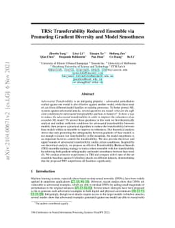 TRS: Transferability Reduced Ensemble via Encouraging Gradient Diversity
  and Model Smoothness