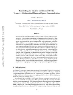 Reconciling the Discrete-Continuous Divide: Towards a Mathematical
  Theory of Sparse Communication