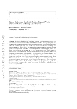 Sparse Universum Quadratic Surface Support Vector Machine Models for
  Binary Classification