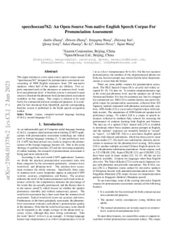 speechocean762: An Open-Source Non-native English Speech Corpus For
  Pronunciation Assessment
