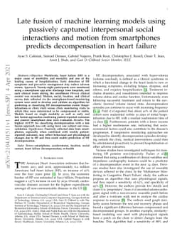Late fusion of machine learning models using passively captured
  interpersonal social interactions and motion from smartphones predicts
  decompensation in heart failure