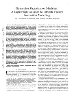Quaternion Factorization Machines: A Lightweight Solution to Intricate
  Feature Interaction Modelling