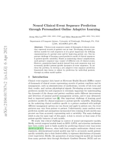 Neural Clinical Event Sequence Prediction through Personalized Online
  Adaptive Learning
