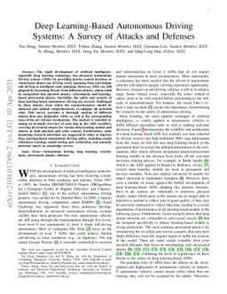 Deep Learning-Based Autonomous Driving Systems: A Survey of Attacks and
  Defenses