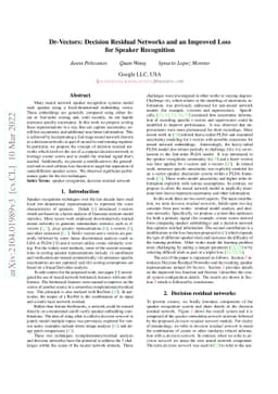 Dr-Vectors: Decision Residual Networks and an Improved Loss for Speaker
  Recognition