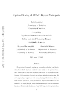 Optimal Scaling of MCMC Beyond Metropolis