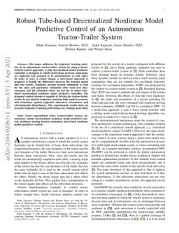 Robust Tube-Based Decentralized Nonlinear Model Predictive Control of an
  Autonomous Tractor-Trailer System