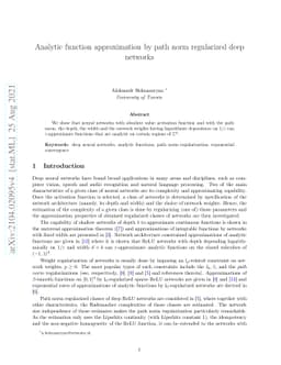 Analytic function approximation by path norm regularized deep networks