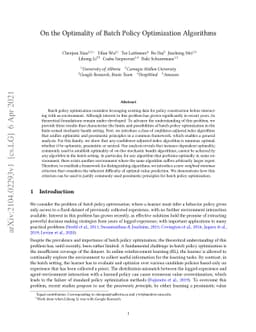 On the Optimality of Batch Policy Optimization Algorithms