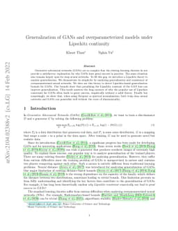 Generalization of GANs and overparameterized models under Lipschitz
  continuity