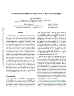 On the Robustness of Vision Transformers to Adversarial Examples
