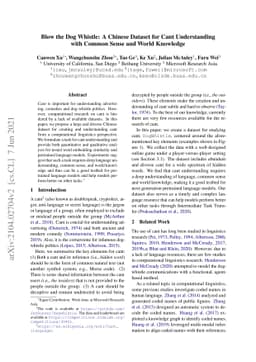 Blow the Dog Whistle: A Chinese Dataset for Cant Understanding with
  Common Sense and World Knowledge