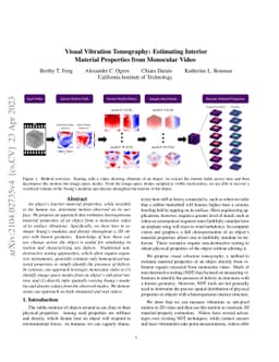 Visual Vibration Tomography: Estimating Interior Material Properties
  from Monocular Video