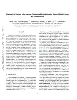 Farewell to Mutual Information: Variational Distillation for Cross-Modal
  Person Re-Identification