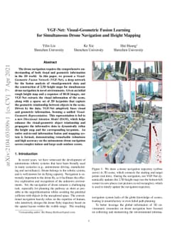 VGF-Net: Visual-Geometric Fusion Learning for Simultaneous Drone
  Navigation and Height Mapping