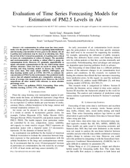 Evaluation of Time Series Forecasting Models for Estimation of PM2.5
  Levels in Air