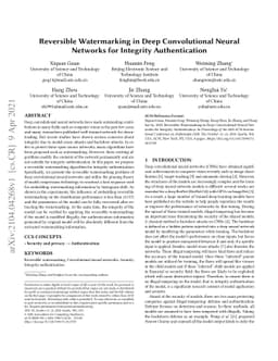 Reversible Watermarking in Deep Convolutional Neural Networks for
  Integrity Authentication