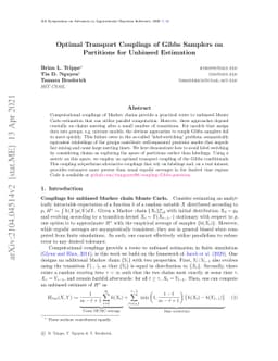 Optimal transport couplings of Gibbs samplers on partitions for unbiased
  estimation