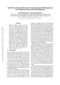 TransWiC at SemEval-2021 Task 2: Transformer-based Multilingual and
  Cross-lingual Word-in-Context Disambiguation