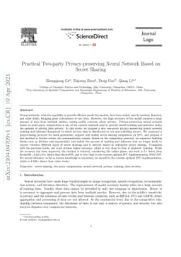 Practical Two-party Privacy-preserving Neural Network Based on Secret
  Sharing
