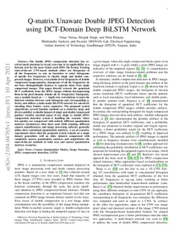 Q-matrix Unaware Double JPEG Detection using DCT-Domain Deep BiLSTM
  Network