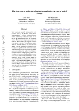 The structure of online social networks modulates the rate of lexical
  change