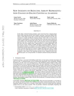 New Insights on Reducing Abrupt Representation Change in Online
  Continual Learning