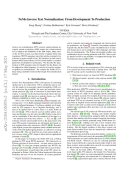 NeMo Inverse Text Normalization: From Development To Production