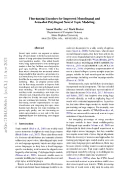 Fine-tuning Encoders for Improved Monolingual and Zero-shot Polylingual
  Neural Topic Modeling