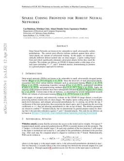 Sparse Coding Frontend for Robust Neural Networks