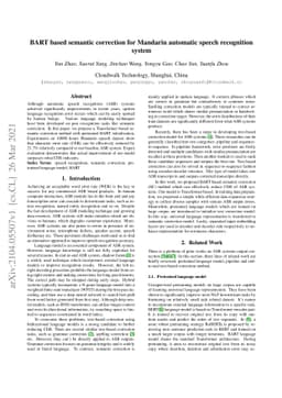 BART based semantic correction for Mandarin automatic speech recognition
  system