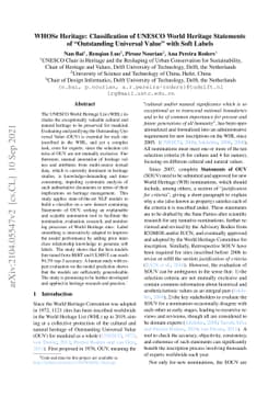 WHOSe Heritage: Classification of UNESCO World Heritage "Outstanding
  Universal Value" Documents with Soft Labels